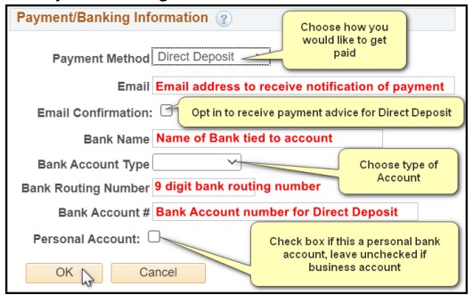 Payment/Banking Information section