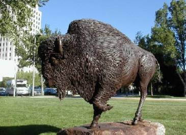 Buffalo-Donated Sept. 12, 1986, Bennett Brein, sculptor, in front of Heritage Center.