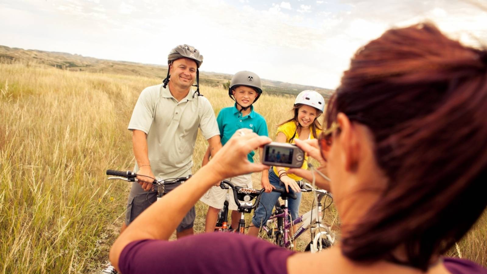 Family biking in the badlands