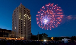 Capitol building with fireworks