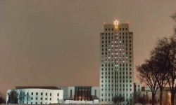 Capitol Building windows with Christmas tree